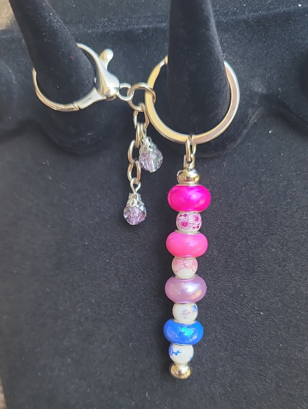 Beaded Drop Bead with Charm Keychain